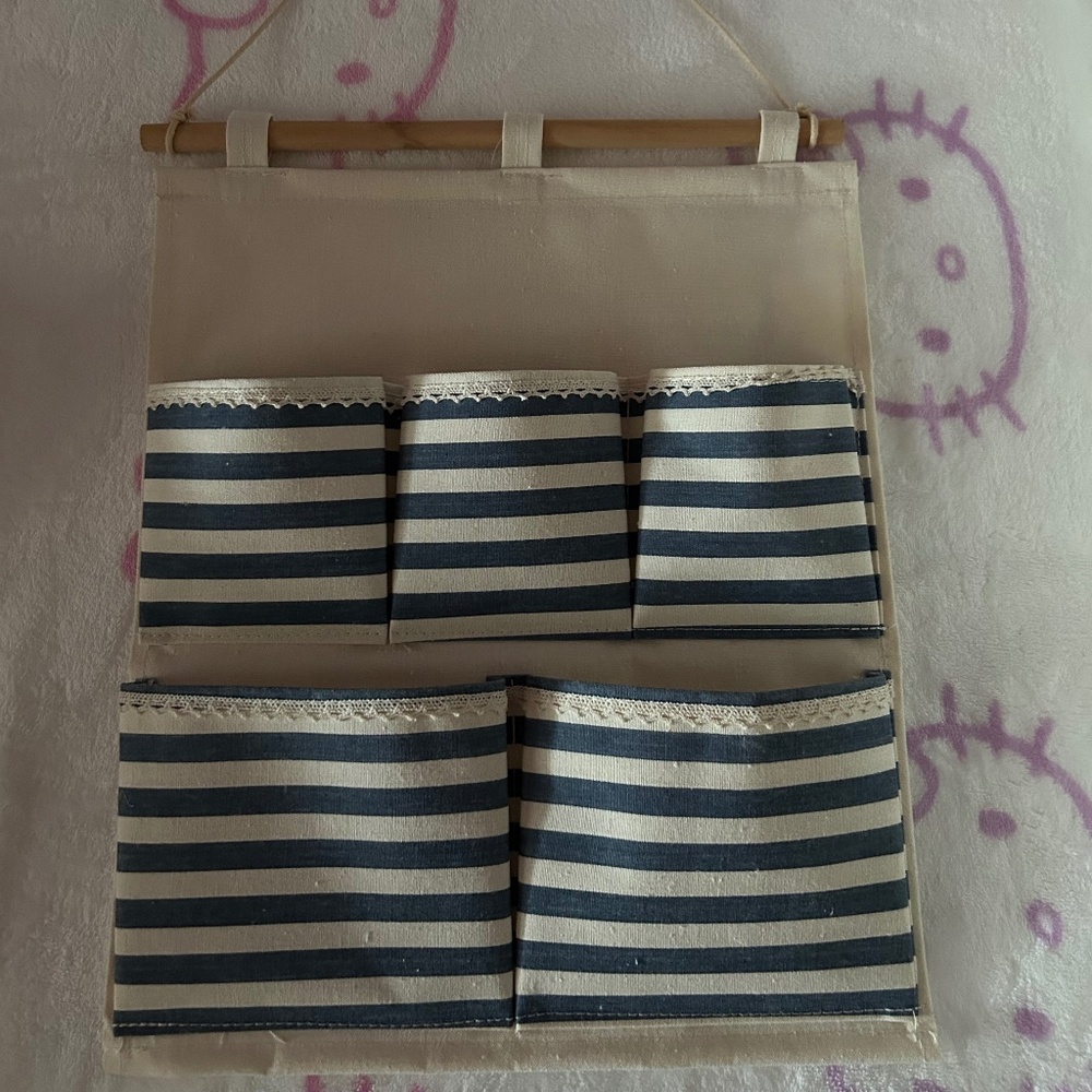 Blue striped wall organizer